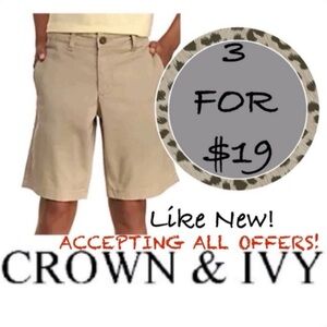 3/$19 Crown & Ivy Flat Front Twill Hetch Khaki Shorts